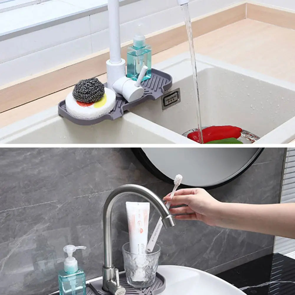 Self Draining Soap Bar Holder Silicone Kitchen Sink Soap Dish Sponge Tray Counter Caddy Organizer for Dish Soap Dispenser