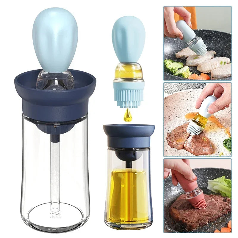 Portable Kitchen Oil Bottle Silicone Brush Control Quantitative with Barbecue Spray Bottle for BBQ Cooking Baking Oil Dispenser